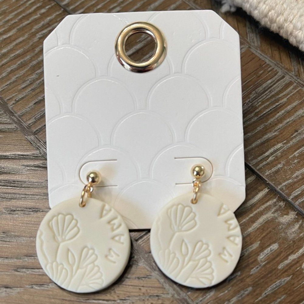 Ivory Polymer Clay MAMA Earrings